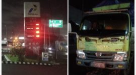 Foto: SPBU Kadipiro, dan Truk yang diduga pengangsu solar subsidi.