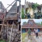 Foto kolase: Kondisi rumah usai diterjang angin puting beliung. Nampak TNI Polri turun ke lokasi.