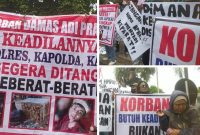 Foto: Ratusan warga Sukolilo Pati saat Demo di Polresta Pati.