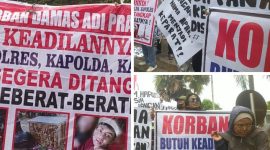 Foto: Ratusan warga Sukolilo Pati saat Demo di Polresta Pati.