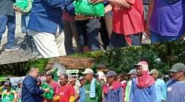 Kolase foto: Kegiatan Perhutani KPH Gundih, saat memberikan paket sembako kepada tenaga kerja non karyawan. Foto atas: Adm/KKPH Gundih, Haris Setiana. Foto bawah: Wakil Adm/KKPH Gundih, Supriyono.