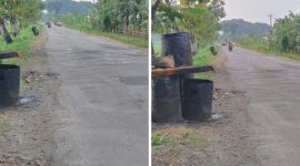 Kondisi jalan Randublatung-Cepu di Kabupaten Blora.