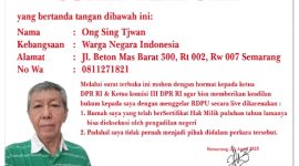 Isi surat terbuka dari Ong Sing Tjwan kepada DPR RI.