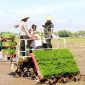 Komandan Kodim 0718/Pati, Letkol Inf Jon Young Saragi, S.Sos., M.I.P., saat mengikuti kegiatan tanam padi di sawah.