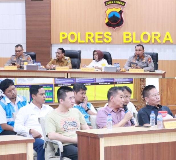 Suasana mediasi PT Kapur Rembang Indonesia (KRI) dengan Warga Desa Jurangrejo, Kec. Bogorejo, Blora, di Mapolres Blora.