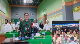 Dandim Pati Letkol Inf. Jon Young Saragi, saat hahal bihalal bersama Presiden RI, dan Purnawirawan Jenderal melalui virtual Zoom Meeting.