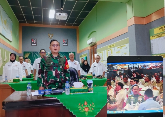 Dandim Pati Letkol Inf. Jon Young Saragi, saat hahal bihalal bersama Presiden RI, dan Purnawirawan Jenderal melalui virtual Zoom Meeting.