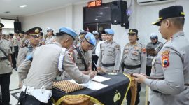 Kapolres Jepara AKBP Erick Budi Santoso, saat pimpin upacara Sertijab sejumlah Pju dan Kapolsek.