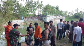 Tim BPBD Blora, saat melakukan pencarian korban di Kali Lusi Blora.
