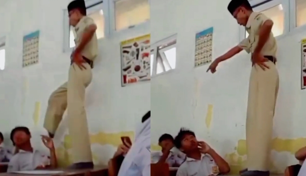 Tangkapan layar HP: Nampak seorang guru sedang memarahi siswa hingga melakukan dugaan penganiayaan.
