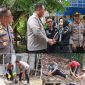 Kegiatan bedah rumah warga di Desa Pelem, RT 02/04, Kecamatan/Kabupaten Blora. Nampak Kapolres Blora AKBP Wawan Andi Susanto didampingi anggotanya membuat adukan material semen dan pasir untuk bangunan.