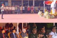 Suasana Upacara Hari Bhayangkara ke 79 di Mapolres Grobogan. Nampak Bupati Setyohadi pimpin upacara atau sebagai inspektur upacara.