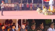 Suasana Upacara Hari Bhayangkara ke 79 di Mapolres Grobogan. Nampak Bupati Setyohadi pimpin upacara atau sebagai inspektur upacara.