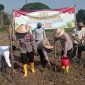 Wakapolres bersama jajarannya, saat menanam jagung di lahan ponpes Darul Faqih.
