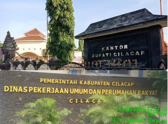 Foto kolase, atas : kantor Bupati Cilacap, bawah: kantor Dinas PUPR Cilacap.