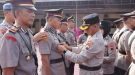 Kapolres Grobogan AKBP Ike Yulianto, saat pimpin Sertijab 3 Kasat dan 5 Kapolsek.