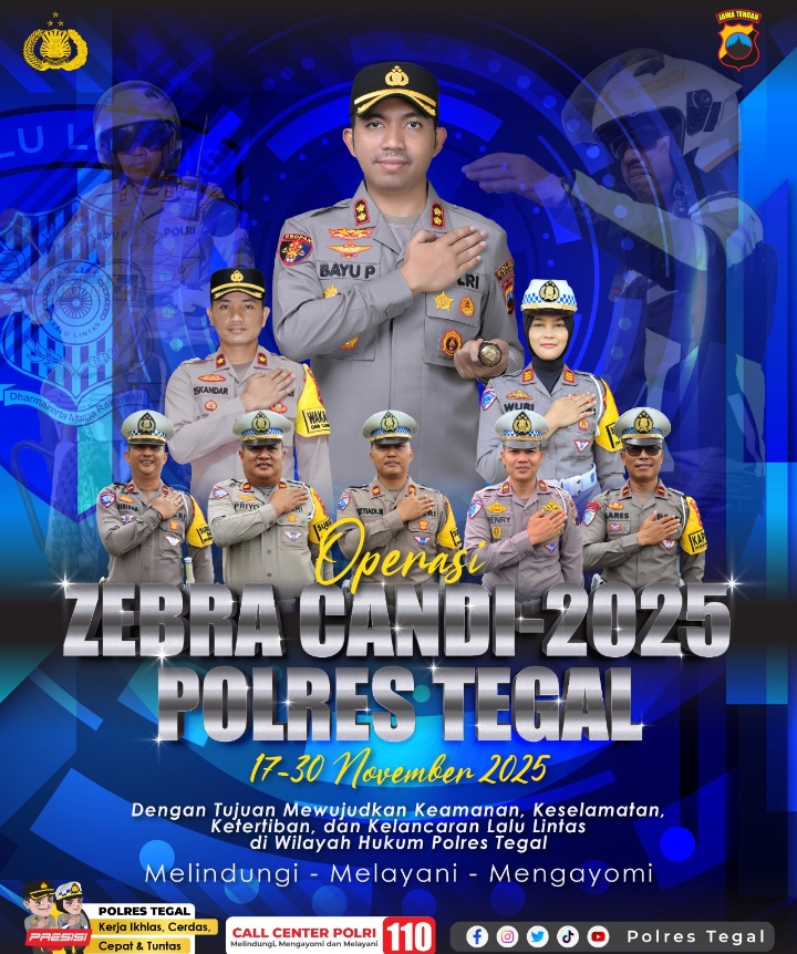 Baner pemberitahuan Polres Tegal gelar Operasi Zebra candi 2025.