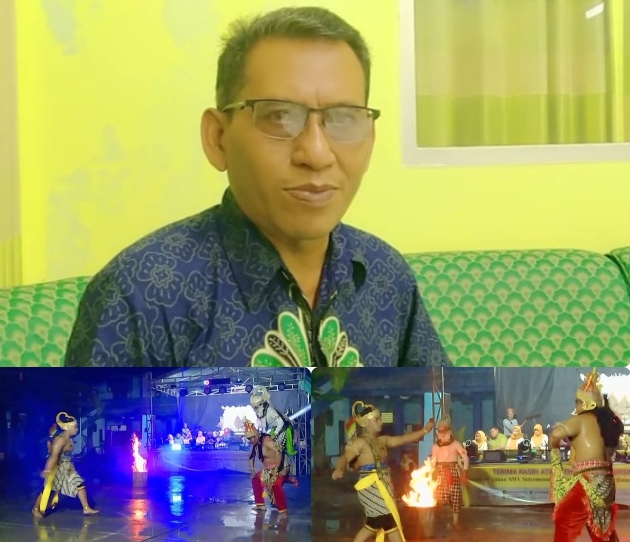 Kolase foto, atas: Wisnu Rijanto ST Kepala Sekolah SMA Muhammadiyah Gubug. Bawah: pertunjukan Sendratari Ramayana.