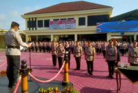 Suasana upacara Sertijab dan pelantikan di Mapolres Grobogan. Senin (19/1/2026).