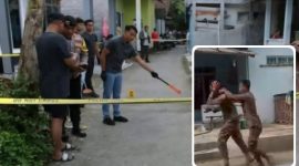 Kolase foto: Petugas kepolisian saat cek TKP, dan kejadian saat anggota Satpol PP kena Sajam oleh ODGJ.