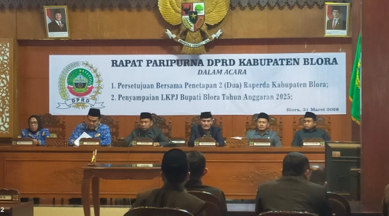 Rapat Paripurna DPRD Kabupaten Blora, sekaligus penyampaian Laporan Keterangan Pertanggungjawaban (LKPJ) Bupati Blora Akhir Tahun Anggaran 2025. Selasa (31/3/2026).