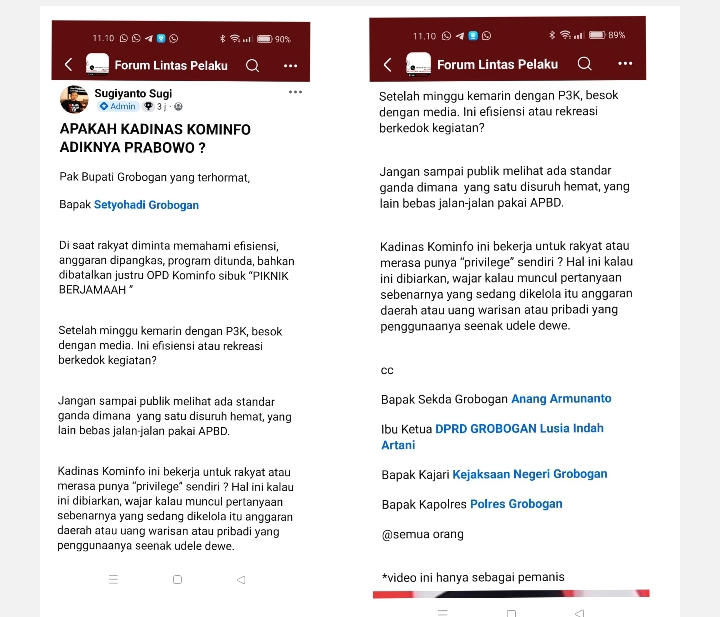 SS: Gambar surat terbuka untuk Bupati Grobogan .