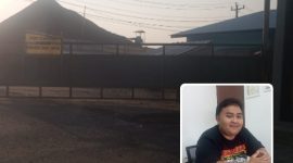 Kolase foto: Nampak tumpukan batu split dari pabrik pengolahan batu, dan kepala SPPG Sucenjurut Engah Muhammad Hanif Hidayat.